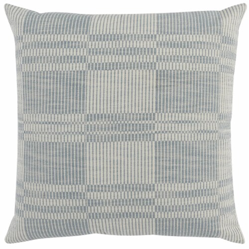 Drake 22 Inch Square Cotton Decorative Throw Pillow, Plaid, Sandy Blue Perspective: front