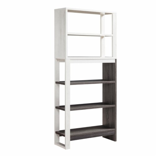 Crew 69 Inch 5 Tier Wood Bookcase Unit, Modern Open Design, Oak White, Gray Perspective: front