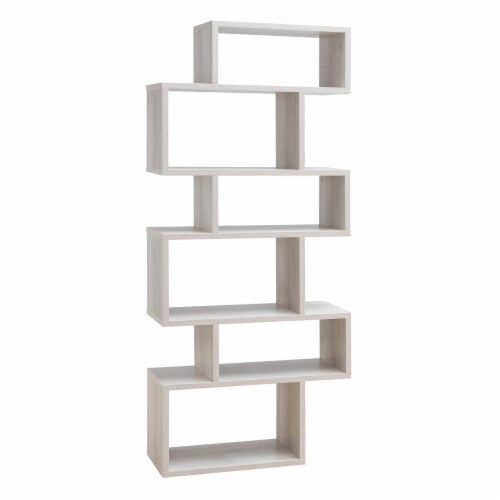 Andy 74 Inch Wood Bookcase, Stacked 6 Tier Shelves, Oak White Perspective: front