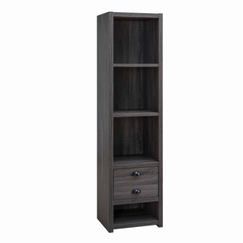 Tia 72 Inch Modern Media Pier, 4 Shelves Bookcase Storage, Distressed Grey Perspective: front
