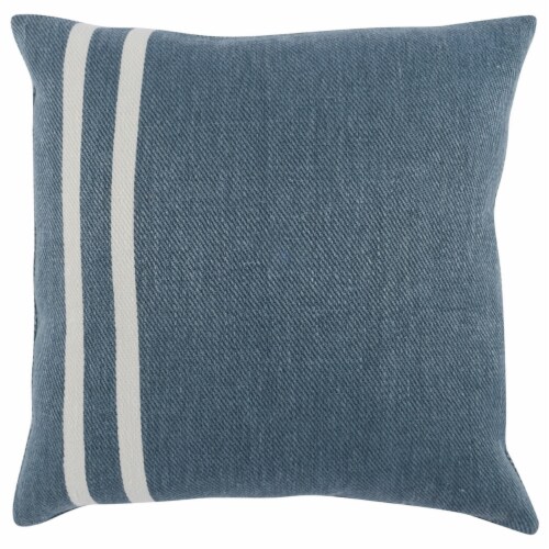 20 x 20 Accent Throw Pillow, Down Insert, Soft Blue Linen, 2 White Stripes Perspective: front