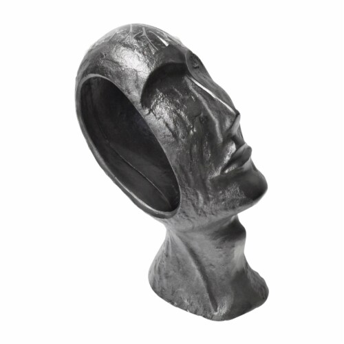 12 Inch Human Face Accent Decor, Metal, Life Like Appeal, Gray, Saltoro Sherpi Perspective: front