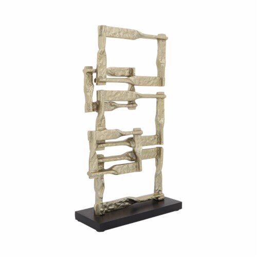 Jodie 23 Inch Metal Modern Accent Decor, Stacked Squares, Block Base, Gold- Saltoro Sherpi Perspective: front