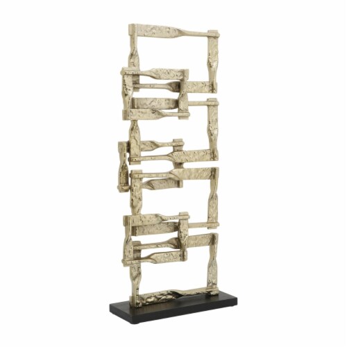 Jodie 27 Inch Metal Modern Accent Decor, Stacked Squares, Block Base, Gold- Saltoro Sherpi Perspective: front