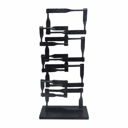 Jodie 27 Inch Metal Modern Accent Decor, Stacked Squares, Block, Black- Saltoro Sherpi Perspective: front