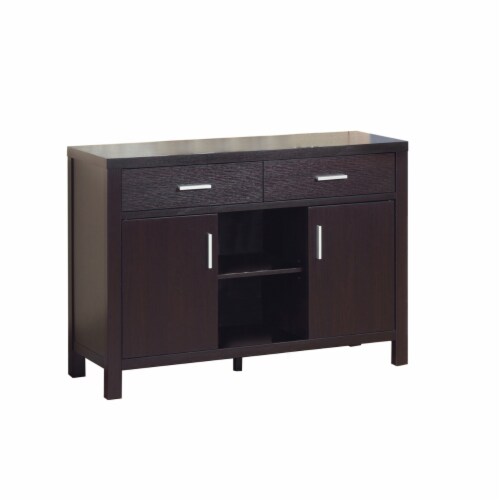 Lou 47 Inch Sideboard Console Serving Buffet Cabinet, 2 Drawers, Brown- Saltoro Sherpi Perspective: front