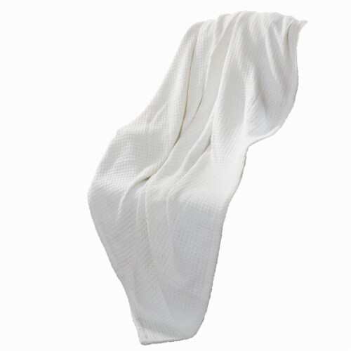 Nyx King Size Ultra Soft Cotton Thermal Blanket, Textured Feel, White- Saltoro Sherpi Perspective: front