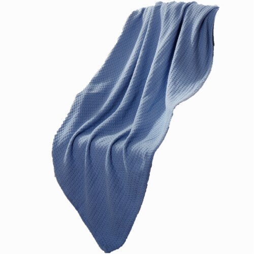 Nyx King Size Ultra Soft Cotton Thermal Blanket, Textured Feel, Denim Blue- Saltoro Sherpi Perspective: front