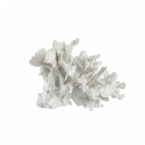 Lily 10 Inch Faux Coral Accent Sculpture, Polyresin Decorative Piece, White- Saltoro Sherpi Perspective: front
