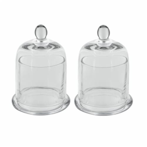 Set of 2 Medium Glass Serving Platters with Dome and Finial Handle, Clear- Saltoro Sherpi Perspective: front