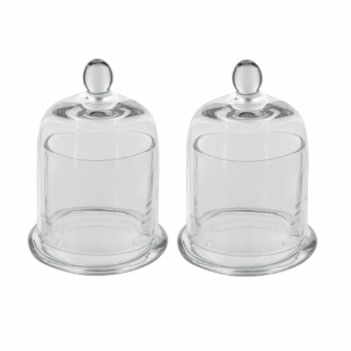 Set of 2 Medium Glass Serving Platters with Dome and Finial Handle, Clear- Saltoro Sherpi Perspective: front