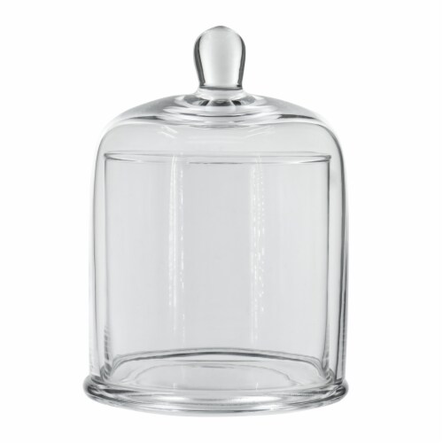 Set of 2 Large Glass Serving Platters with Dome and Finial Handle, Clear- Saltoro Sherpi Perspective: front
