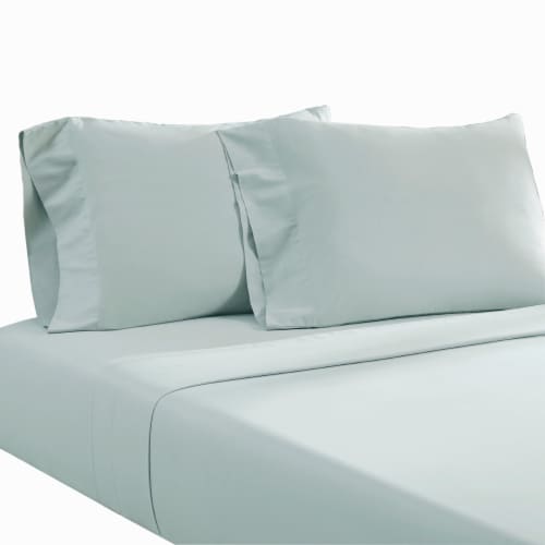 Ivy 4 Piece Queen Size Cotton Ultra Soft Sheet Set, Prewashed, Light Blue- Saltoro Sherpi Perspective: front