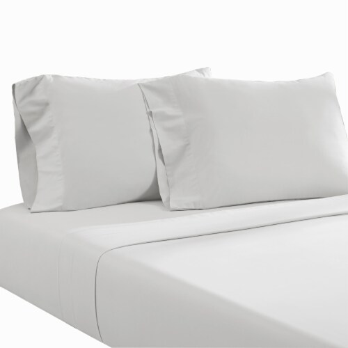 Ivy 4 Piece Queen Size Cotton Ultra Soft Bed Sheet Set, Prewashed, White- Saltoro Sherpi Perspective: front