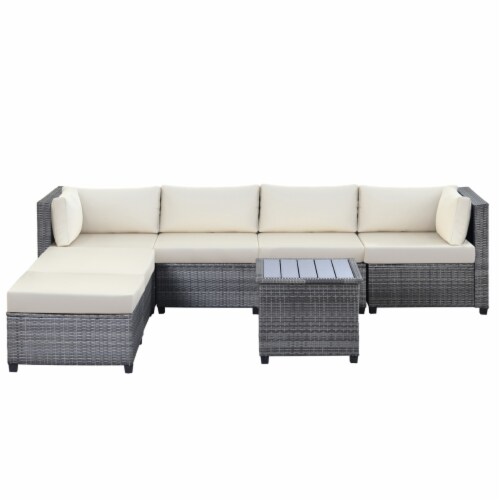7 Piece Outdoor Sectional Sofa Set Steel and Rattan Frame Modern
