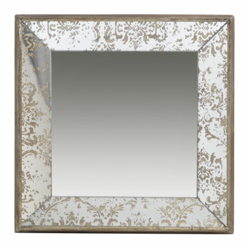 Filo 15 Inch Square Accent Wall Mirror, Raised Edges, Silver Wood Frame- Saltoro Sherpi Perspective: front