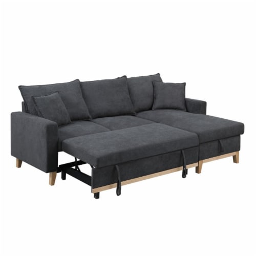 84 Inch Reversible Sleeper Sectional Sofa with Storage Chaise