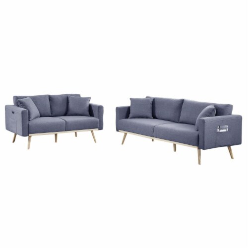 Mico 75 Inch 2 Piece Sofa and Loveseat Set USB Ports Dark Gray