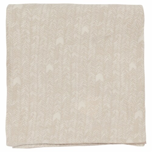 Zima Queen Size Cotton Duvet Cover, Woven French Herringbone Pattern, Beige- Saltoro Sherpi Perspective: front