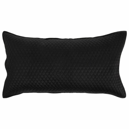 Kahn Hand Quilted Lumbar King Size Pillow Sham, Self Binding, Matte Black- Saltoro Sherpi Perspective: front