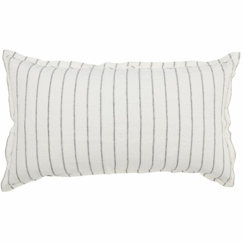 Tara King Size Lumbar Pillow Sham, Cotton Sateen Back, Woven Stripe, Ivory- Saltoro Sherpi Perspective: front