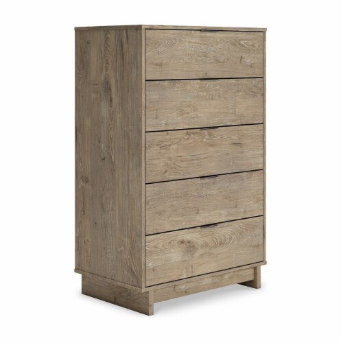 Fervor 48 Inch 5 Drawer Tall Dresser Chest Natural Brown Brushed
