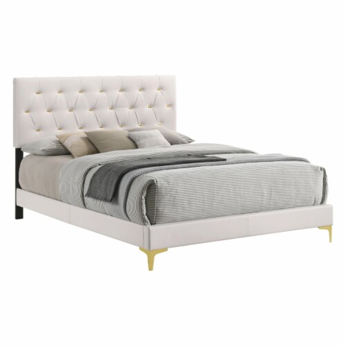 Lif Platform Queen Size Bed Panel Tufted Headboard Gold Legs