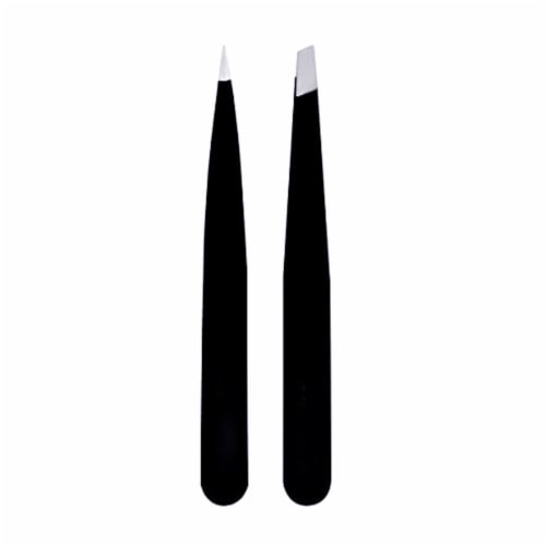 Body Prescriptions 2 Pack Black Soft Touch Tweezer Set in Black and Teal Box Perspective: front