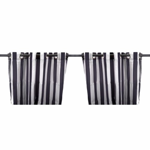 Jordan Manufacturing Navy Stripe Outdoor Curtain Panel Set - 2 Pack Perspective: front