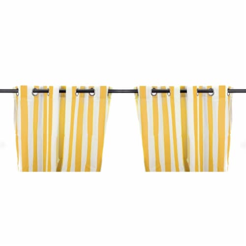 Jordan Manufacturing Outdoor Curtain Panel - 2 Pack - Canary Stripe Perspective: front