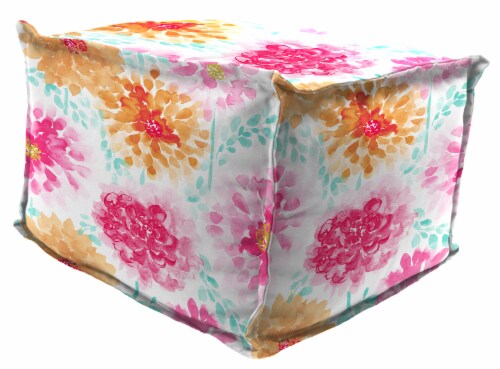 Jordan Manufacturing Gardenia Bloom Square Outdoor Bead Filled Pouf/Ottoman Perspective: front