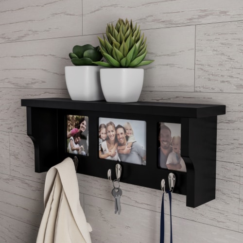 Black Wall Shelf and Picture Collage Ledge and 3 Hanging Hooks- Photo Frame  Decor Shelving, 1 unit - Gerbes Super Markets