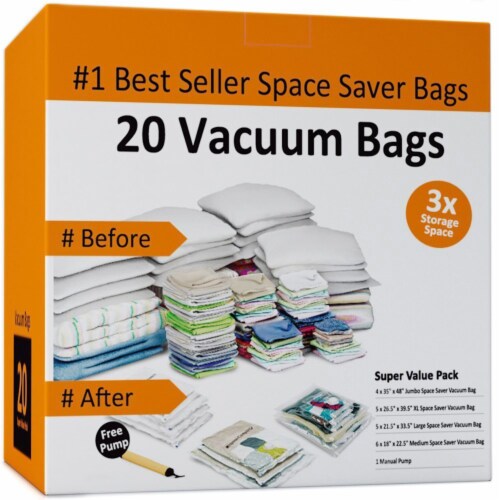 Pack of 20 Vacuum Storage Bags Air Tight Seal Closet Space Saving