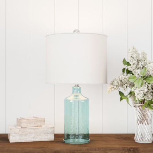 Blue Glass Lamp Open Base Table Light LED Bulb and Shade Modern