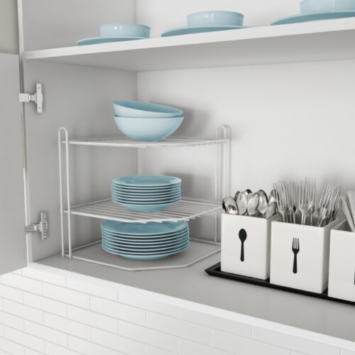 Two-Tiered Corner Shelf � Powder Coated Iron Space Saving Storage