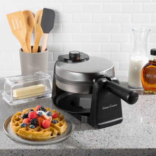 Electric Waffle Iron that Flips Nonstick Plates and Drip Pan for Overflow Easy Clean up Perspective: front