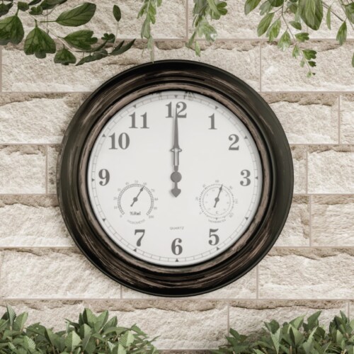 Wall Clock Thermometer-Indoor Outdoor Decorative Large 18 inch  Waterproof Clock, Temperature Perspective: front