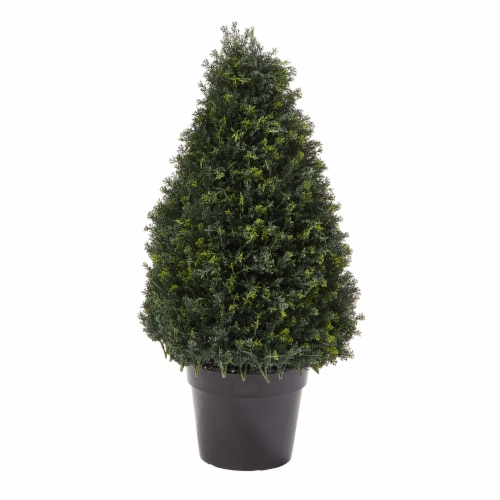 Artificial Cypress Topiary-37 Inch Tower Style Faux Plant in Sturdy Pot - Realistic Indoor or Perspective: front
