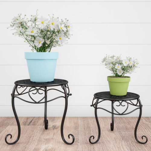 Plant Stands Set of 2 Black Indoor or Outdoor Nesting Wrought Iron