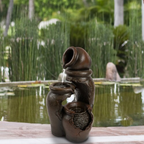 Outdoor Water Fountain Resin Clay Pots 3 Tiers 22 Inch Tall with Pump Included Perspective: front