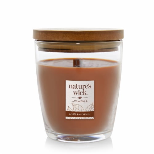 WoodWick® Nature's Wick Amber Patchouli Scented Medium Jar Candle Perspective: front