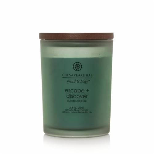Frosted Glass Escape + Discover Lidded Jar Candle Green 8.8oz - Mind & Body by Chesapeake Bay Candle: Soy Wax, Essential Oils, 44hr Burn
