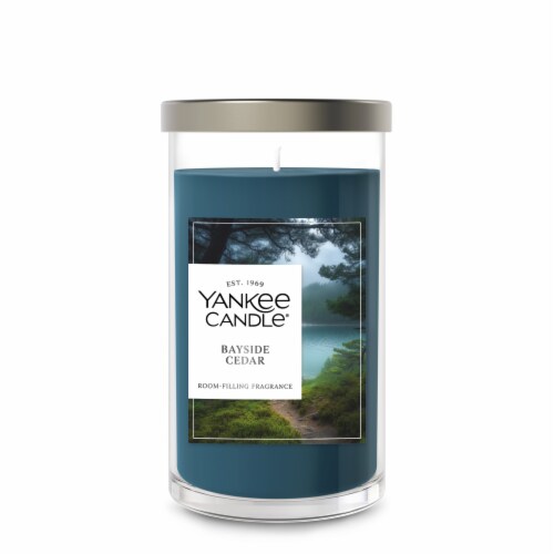 Yankee Candle Medium Pillar Scented Candle with up to 115 Hour Burn Time, 14.25 oz, Bayside Cedar Perspective: front