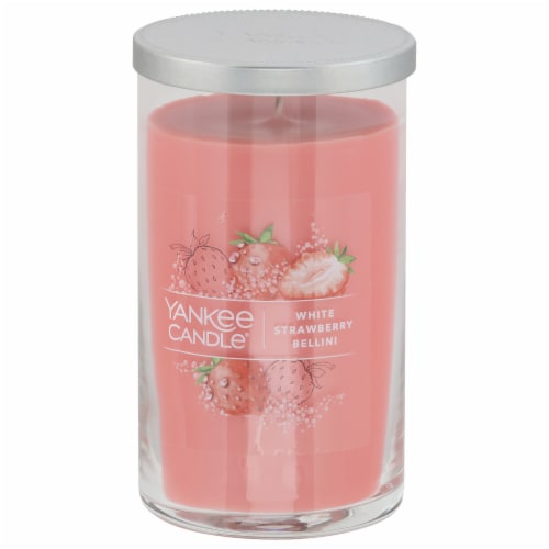 Yankee Candle Pillar Jar Candle White Strawberry Bellini Perspective: front