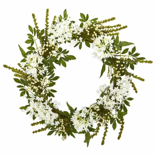 Nearly Natural 4318 24 in. White Mixed Floral Artificial Wreath Perspective: front