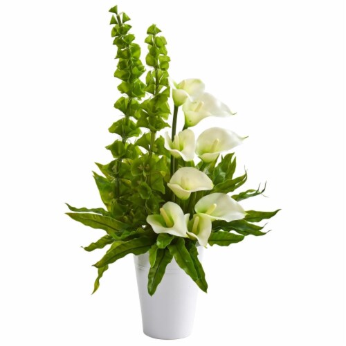 Nearly Natural 1721-CR 23 in. Calla Lily & Bell of Ireland Artificial Arrangement - Cream Perspective: front