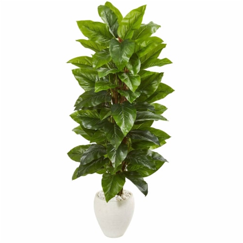 Nearly Natural 9357 63 in. Large Leaf Philodendron Artificial Plant in White Planter Perspective: front