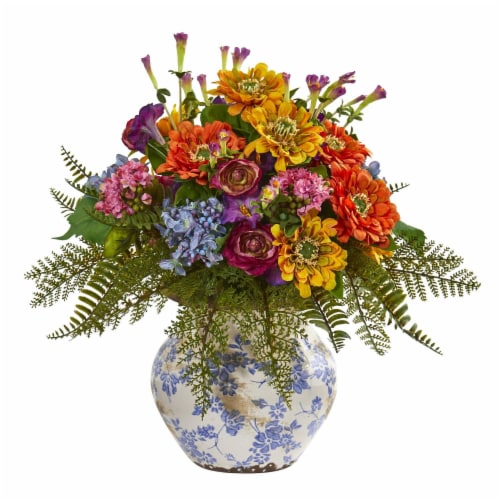 Nearly Natural 1885 15 in. Mixed Floral Artificial Arrangement in Floral Vase Perspective: front