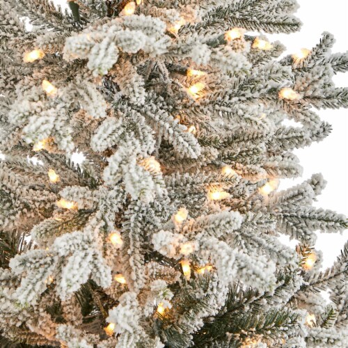 57in Flocked Fraser Fir Xmas Tree w/300 Lights in Planter, 1 Kroger