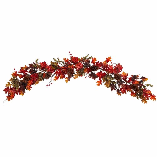 6-ft Autumn Maple Leaves, Berry and Pinecones Fall Artificial Garland ...